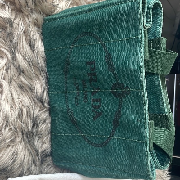 Authentic Prada Canapa Mini 2 way bag shoulder bag green Canvas - Picture 2 of 8